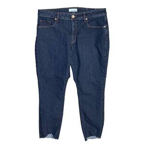Loft Women's Jeans Curvy Skinny Raw Hem Mid Rise Dark Wash Size 12